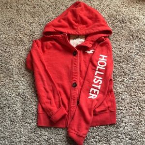 Hollister orange hooded button sweatshirt. Size sm